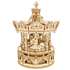 Robotime 3D Wooden Puzzle 336pcs Rotatable DIY Romantic Carousel Game Gift for Children Kids Adult AMK62 Assembly Music Box Toy