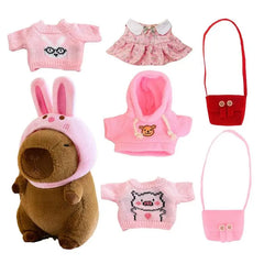 9 Inch Pink Dress Up Capybara Plush Doll with Clothes and Accessories Cute Stuffed Capybara Soft Dolls Plushies for Kids Gifts