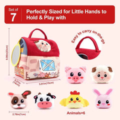 Farm Animal Toys Cute Stuffed Animal Pretend Play Set Farm Barn House Carrier Toy Set With Mirror For Easter Basket Stuffers