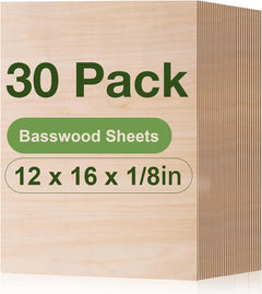 Robotime 12-Pack 3mm Basswood 12 x 12 x 1/8 Inch Craft Wood A/A Grade Basswood Sheets 1/8" - 1/8" Plywood for Laser Cutting