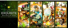 Robotime Mini Green House Cathy's Flower House DIY Dollhouse Wooden Miniature Furniture Kit with LED Best Birthday Gifts