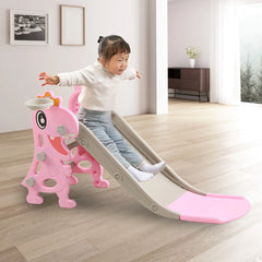Kids Slide Dinosaur Shape Non Slip Stairs Foldable Toddler Indoor Slide Stable Structure with Basketball Hoop Climber for Home