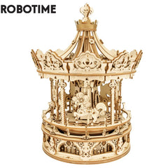 Robotime 3D Wooden Puzzle 336pcs Rotatable DIY Romantic Carousel Game Gift for Children Kids Adult AMK62 Assembly Music Box Toy