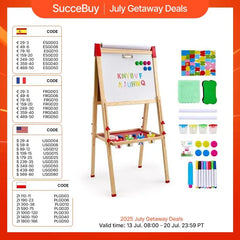 SucceBuy Children Magnetic Drawing Board Wooden Double-Sided Kid's Art Easel with Whiteboard Chalkboard for Boys Girls Gifts