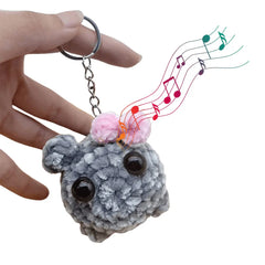 Sad Hamster Meme Sound Music Plush Toy Cute Sad Hamster Meme Keychain with Bow Crochet Plush Sad Hamster Meme Gift for Women Men