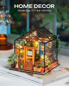 Robotime Mini Green House Cathy's Flower House DIY Dollhouse Wooden Miniature Furniture Kit with LED Best Birthday Gifts