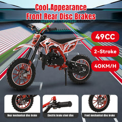 49cc 2-Stroke Gas Power Kids Dirt Bike, Mountain Motocross, Off Road Mini Motorcycle with Front Rear Disc Brakes,Max Speed 25MPH