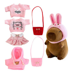 9 Inch Pink Dress Up Capybara Plush Doll with Clothes and Accessories Cute Stuffed Capybara Soft Dolls Plushies for Kids Gifts