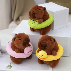 4Inch Cute Plush Capybara Doll With Animal Swimming Ring Keychain Backpack Pendant Toy Capybara Pendant For Child Plush Toys
