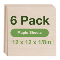 Robotime 6 Pack Maple Plywood 1/8 12x12x1/8inch 3mm Wood Sheets Thin Unfinished Maple Plywood for Laser Cutting and Engraving