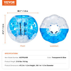 SucceBuy 5FT/1.5M Inflatable Bumper Ball Body Bubble Zorb Ball for Teen& Adult Body Bubble Soccer Balls PVC Hamster Bubble Balls