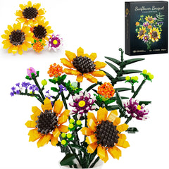 Sunflower Bouquet Flowers Building Blocks Set Home Decor Botanical Collection Bricks Toys for Adults Mother's Day Christmas Gift