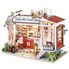 ROBOTIME Dollhouse Miniature with LED Wooden Miniature Craft Kits for Adults DIY Model Ice-cream Shop Kits Creative Gift