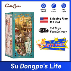 CUTEBEE Antiquity Book Nook Chinese Style Doll House Kit with Touch Light Dust Cover 3D Puzzle Toy Gift Ideas Su Dongpo's Life