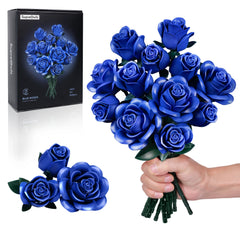 Blue Roses Bouquet Building Set Artificial Flowers Botanical Home Decoration Floral Blocks Kit for Adults Mother's Day Gifts