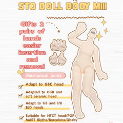 New Big 1/8BJD Body  White Skin Ball Joint Body Doll Accessories Boy Girl Toy for BJD GSC  doll head