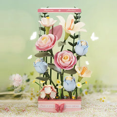 Robotime Rokr Blooming Bouquet Box 3D Puzzle DIY Flower Model Kits with LED Artificial Flower Bouquet for Adults