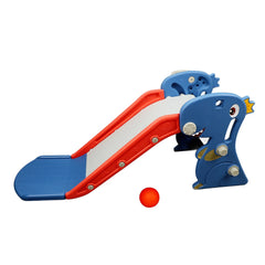 Folding Slide Multipurpose Grab Rail Dinosaur Shape Blue  Construction Indoor Slide with Basketball Hoop Climber for Home