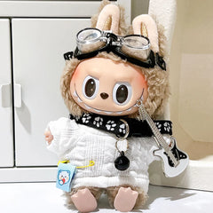 17cm DIY Sweater Goggles Dog Collar Guitar Fashion Doll'S Clothing Labubu Plush Doll Clothes Kawaii Animal Plushies Cartoon Suit