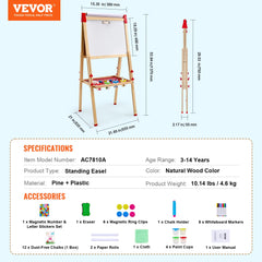 SucceBuy Children Magnetic Drawing Board Wooden Double-Sided Kid's Art Easel with Whiteboard Chalkboard for Boys Girls Gifts
